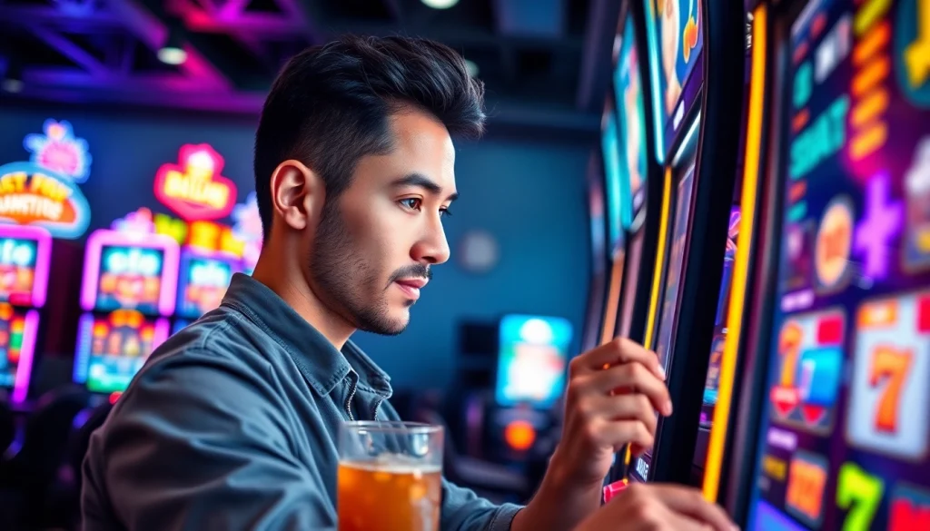 Walettoto player in exciting casino environment, engaged with slot machine gameplay.