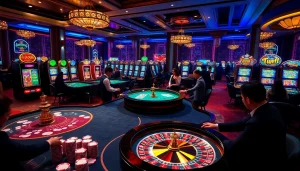 Engaging casino experience at https://nhacaita88.contact/ showcasing poker chips and roulette wheels.