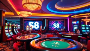 S8 casino scene with vibrant tables and exciting gameplay, showcasing modern gambling.