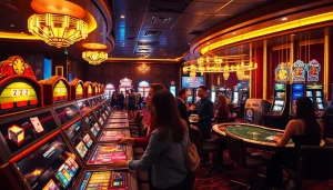 Players enjoying games at Canadian casinos online, immersed in a vibrant and luxurious gaming environment.