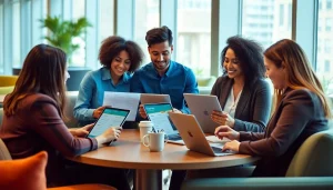 Create a standout resume using the Resume Builder in a vibrant office setting.