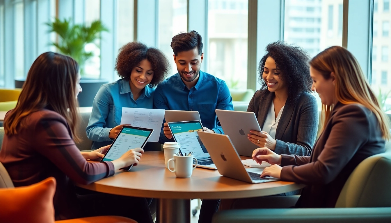 Create a standout resume using the Resume Builder in a vibrant office setting.