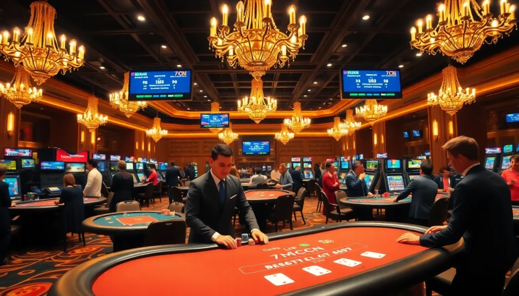 Experience the thrill of gaming at 7mcn, featuring vibrant casino tables and engaging players.