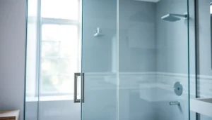 Stylish glass shower doors showcasing modern elegance and luxury in a bathroom.