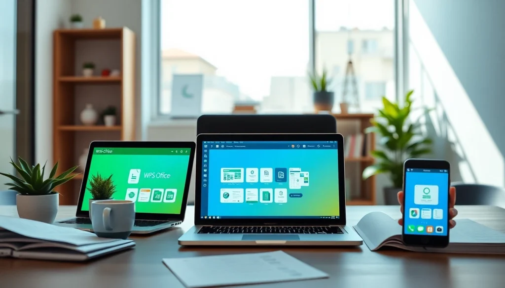 在现代工作区跨设备显示的 WPS Office 软件界面，提升生产力与创新。