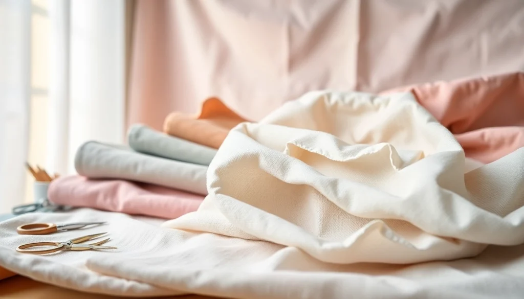 Katoenen canvasstof met verschillende texturen en kleuren in een creatieve omgeving.