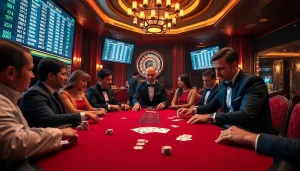 Sbobet login prompts excitement as players engage in a high-stakes poker game in a luxury casino atmosphere.