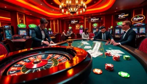 Experience high-stakes gameplay at 7upbet with vibrant casino tables and luxury elements.