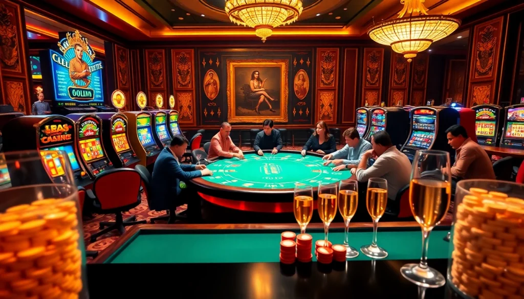 Experience the thrill of MM 88 at a high-stakes poker table surrounded by vibrant slot machines.