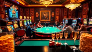 Experience the thrill of MM 88 at a high-stakes poker table surrounded by vibrant slot machines.