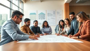 Engaged professionals in construction advocacy Carolinas analyzing plans during a strategy meeting.