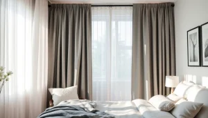 Bekijk verduisterende gordijnen in een moderne slaapkamer met rustige uitstraling.