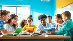 Education transformation in an inclusive classroom, showcasing diverse students collaborating with digital and traditional tools.