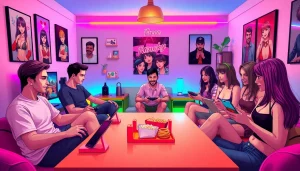 Exciting scene of players engaging with free porn games on various devices in a playful gaming environment.