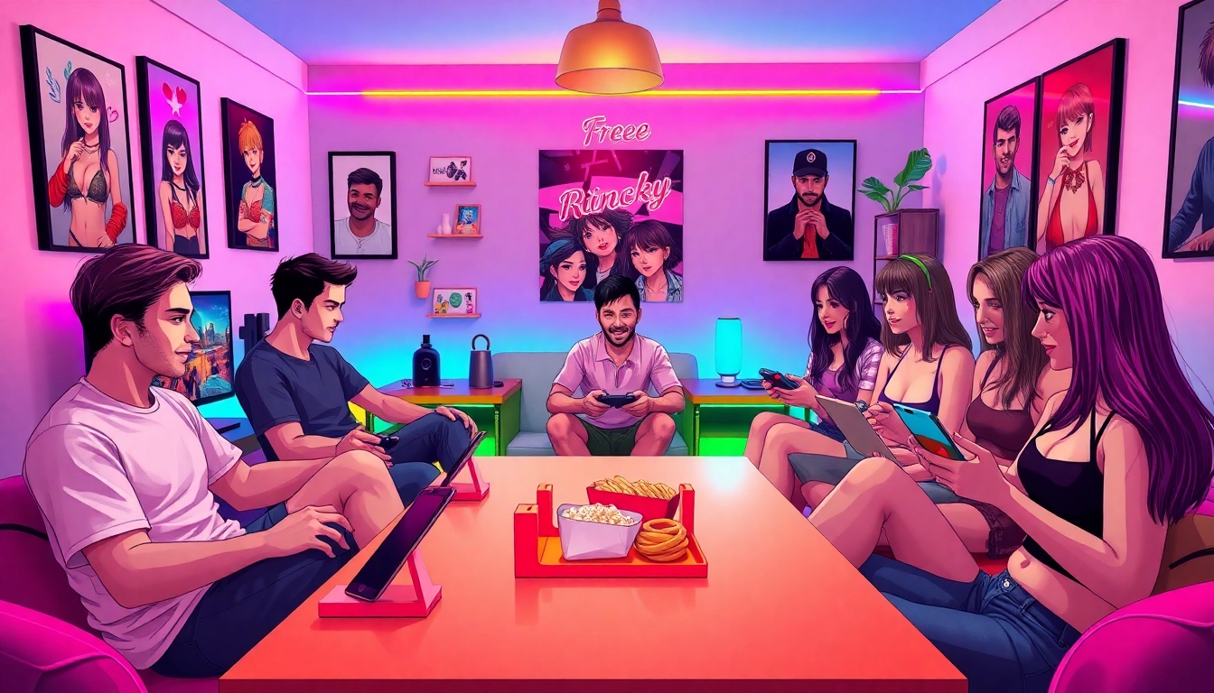 Exciting scene of players engaging with free porn games on various devices in a playful gaming environment.