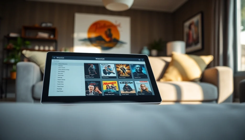 View of my watchlist (google watchlist) on a tablet displayed in a modern living room setting.