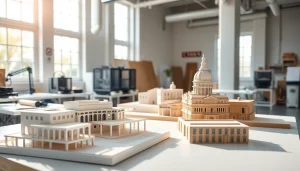 Architekturmodellbau Mönchengladbach: Detaillierte Ansicht eines Architekturmusterprojekts in einem modernen Arbeitsumfeld.