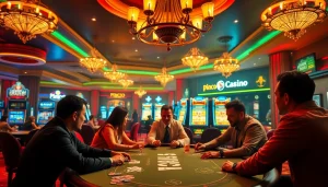 Pinco Casino'da lüks bir poker masası ətrafında iştirak edən oyunçuların aksiyası.