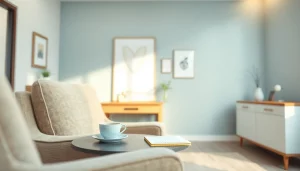 Anxiety symptoms visualized in a calming therapist's office, emphasizing comfort and support.