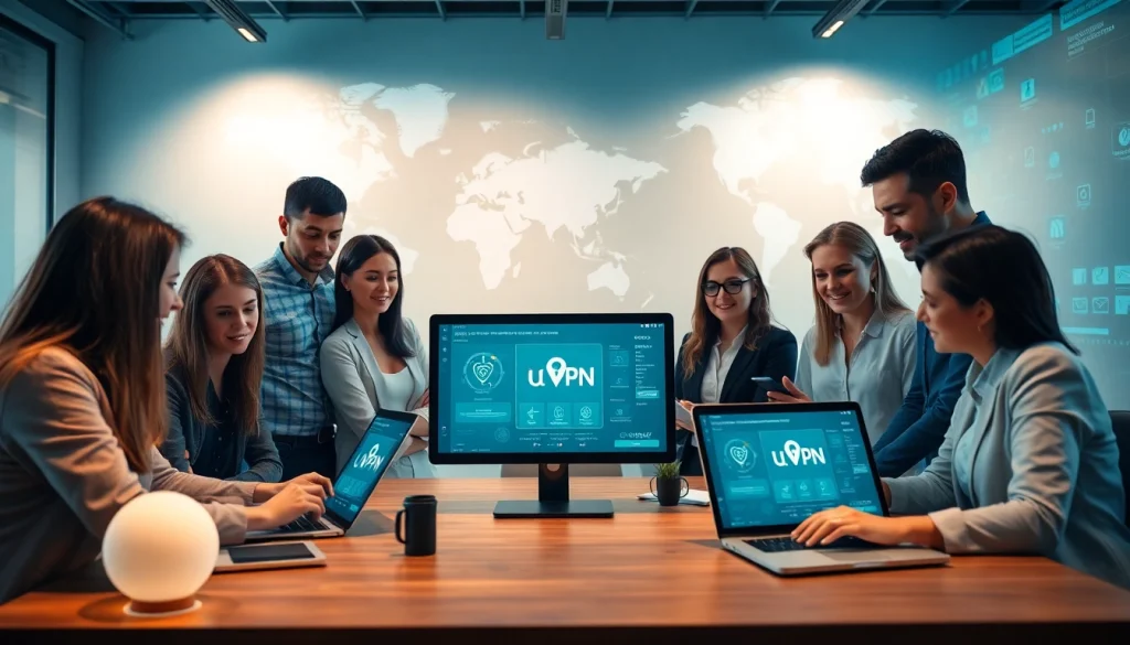 快连VPN在一个充满活力的工作区中展示，多个设备实现全球安全连接。