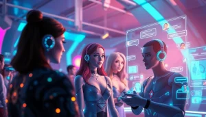 Explore interactions with the best nsfw ai chatbots in a vibrant digital landscape and holographic interfaces.