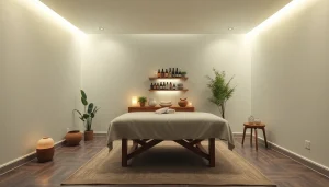 부드러운 조명과 차분한 장식이 어우러진 마사지 치료를 위한 휴식 공간