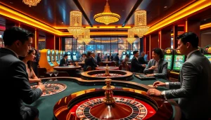 Découvrez l'excitation du casino en ligne Français avec des joueurs engagés aux tables de roulette et de poker.