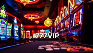 Players enjoying the thrill of the 777VIP online casino with vibrant slot machines and roulette.