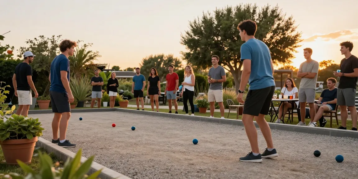 Kelompok bermain petanque di fopikotakendari.org dengan cuaca sore yang hangat dan suasana ceria.