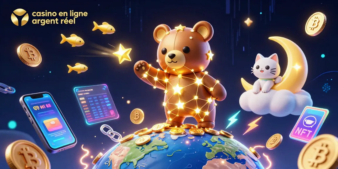 Découvrez la magie des jeux au casino en ligne argent réel avec des étoiles et des pièces brillantes.